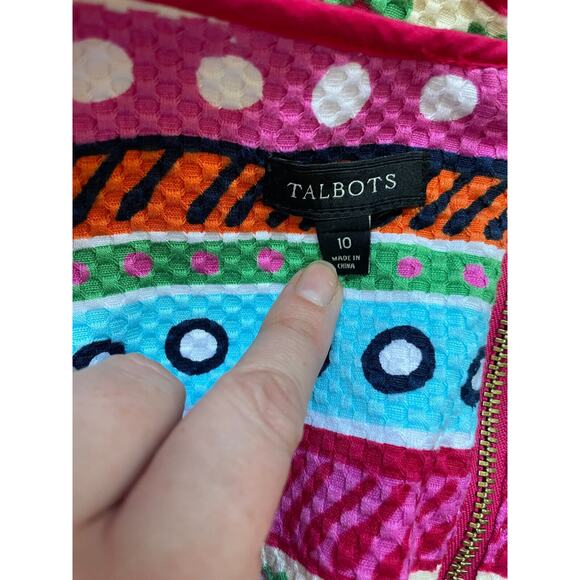 Talbots Multicolor Geometric Floral Striped Jacquard Knit Sheath Dress Size 10 - Picture 5 of 7